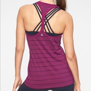 Peachy Athleta Stripe Mesh High Neck Tank in Peach